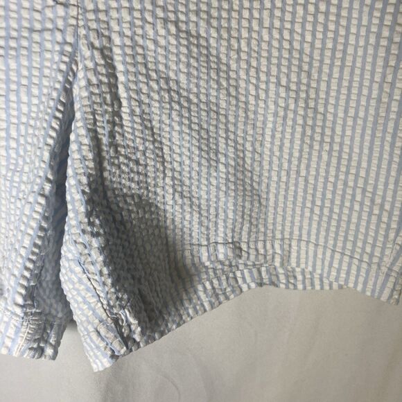 KIM ROGERS white blue striped seersucker flat front zip fly shorts 14 - Picture 7 of 10